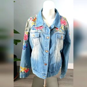 Johnny Was Embroidered Denim Jacket One Size